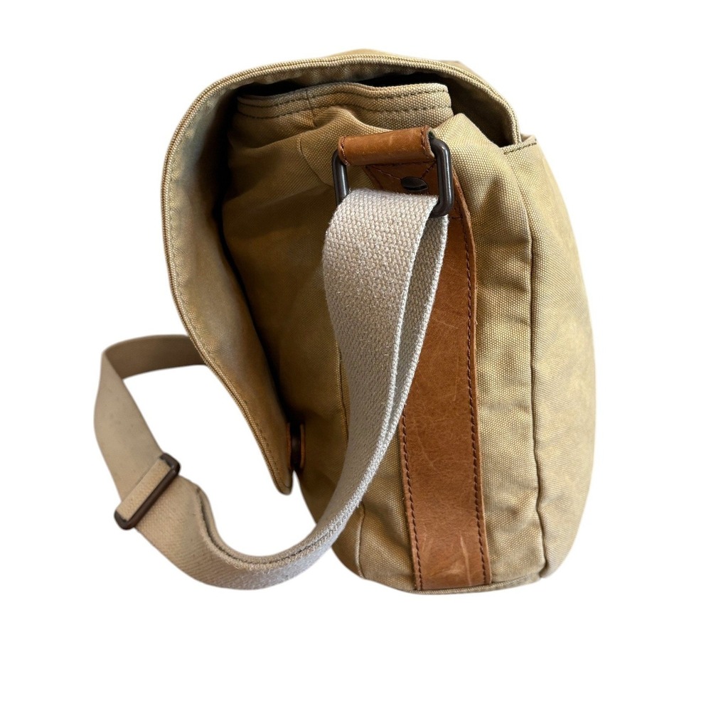 Fossil 54 Factory Machines Large Messenger Bag Khaki Canvas Leather Crossbody - Picture 4 of 8